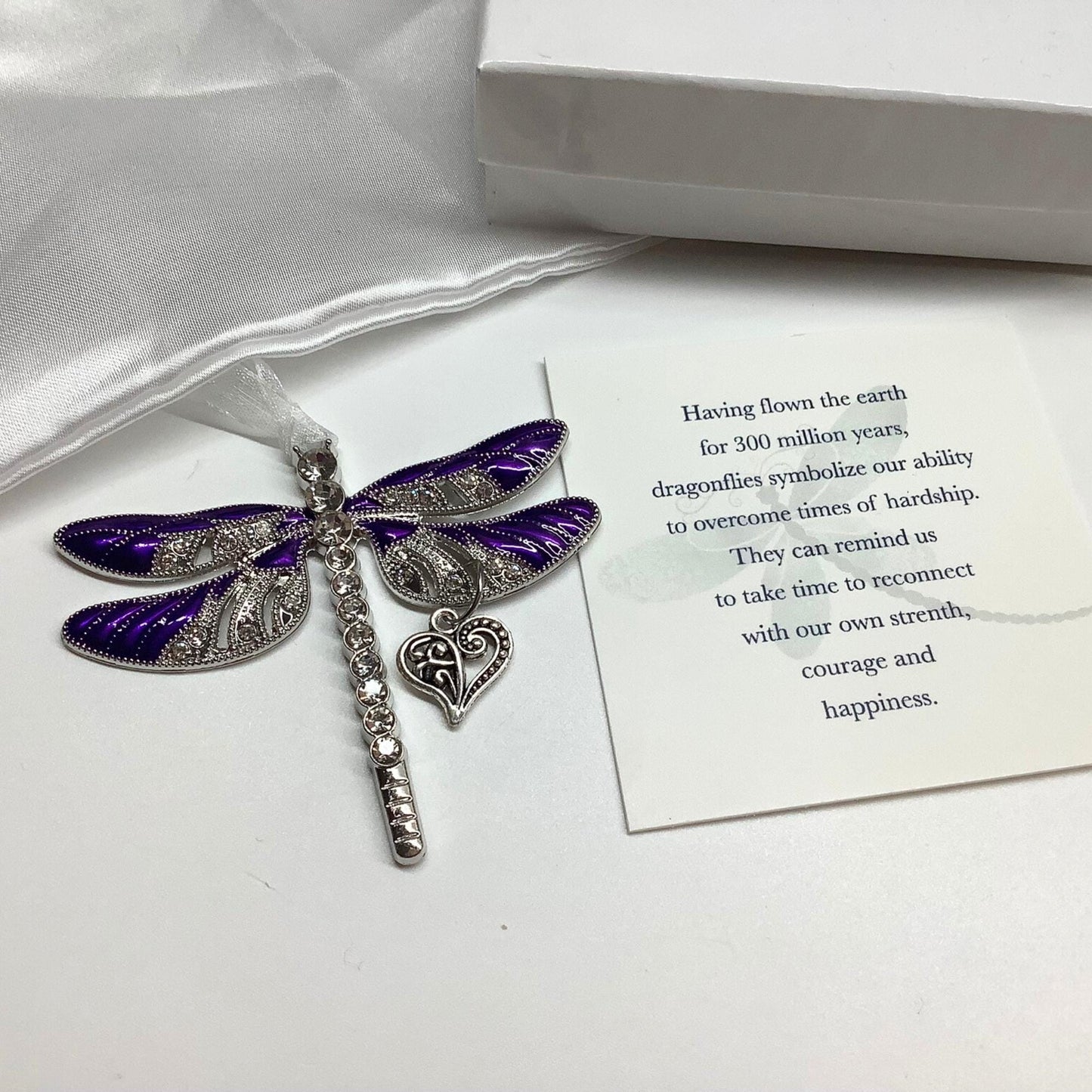 Purple Dragonfly and Heart Ornament