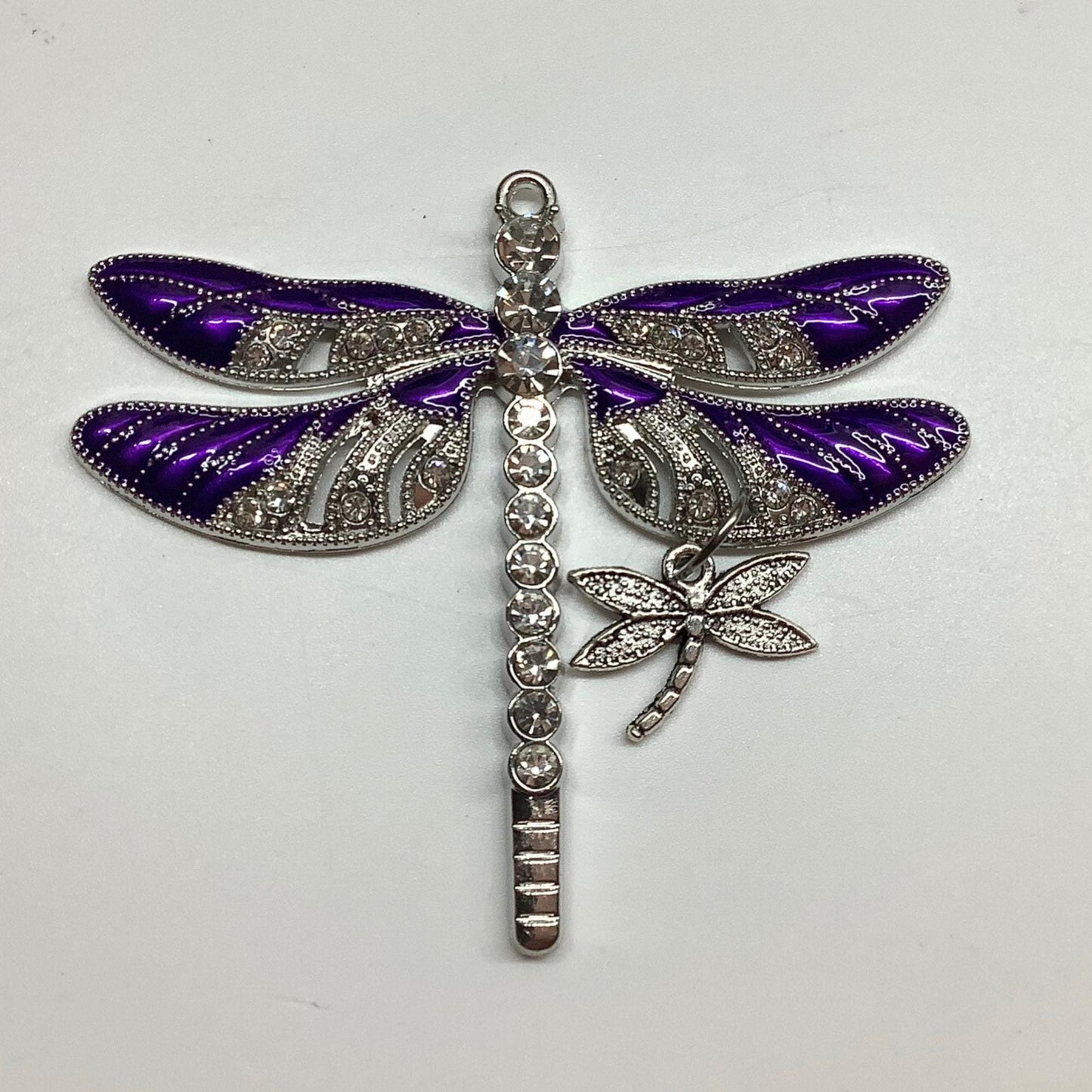 Purple Dragonfly and Baby Ornament - Rear View Mirror Accessory, Necklace, Keychain