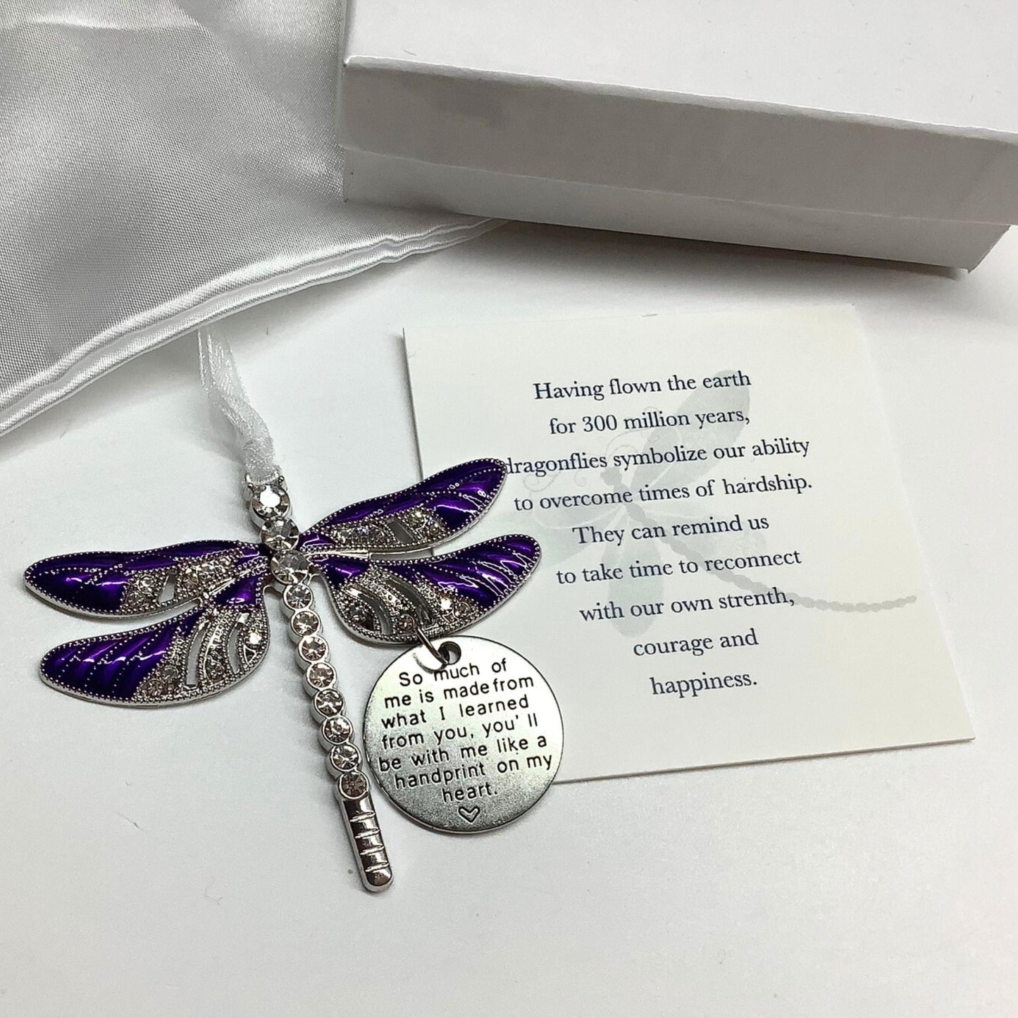 Purple Dragonfly Memorial Ornament - So Much of Me Quote Rear View Mirror Accessory, Necklace, Keychain