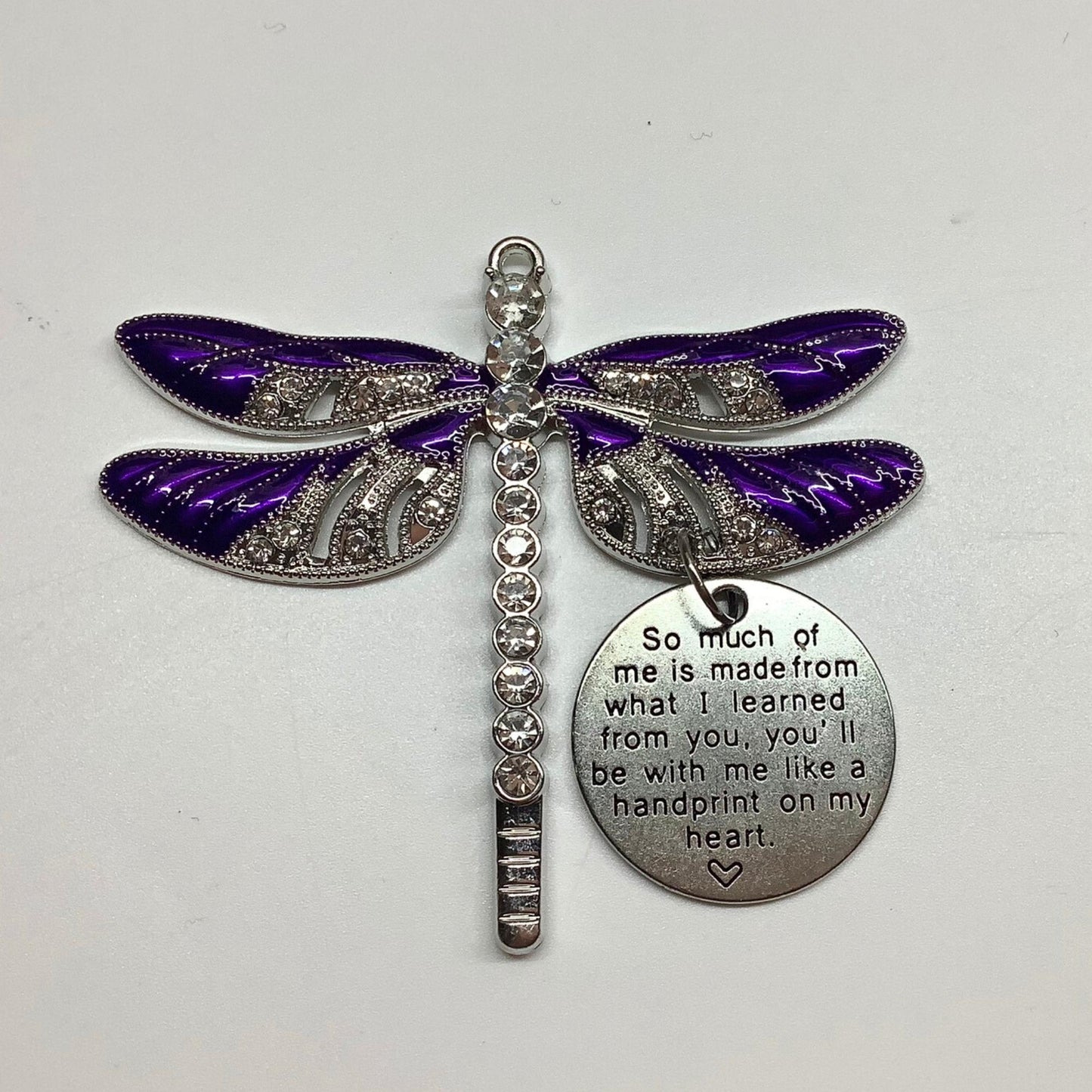 Purple Dragonfly Memorial Ornament - So Much of Me Quote Rear View Mirror Accessory, Necklace, Keychain