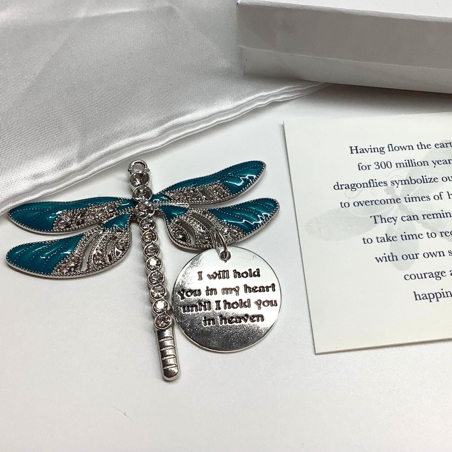 Teal Dragonfly Keepsake Memorial Ornament, I Will Hold You in My Heart