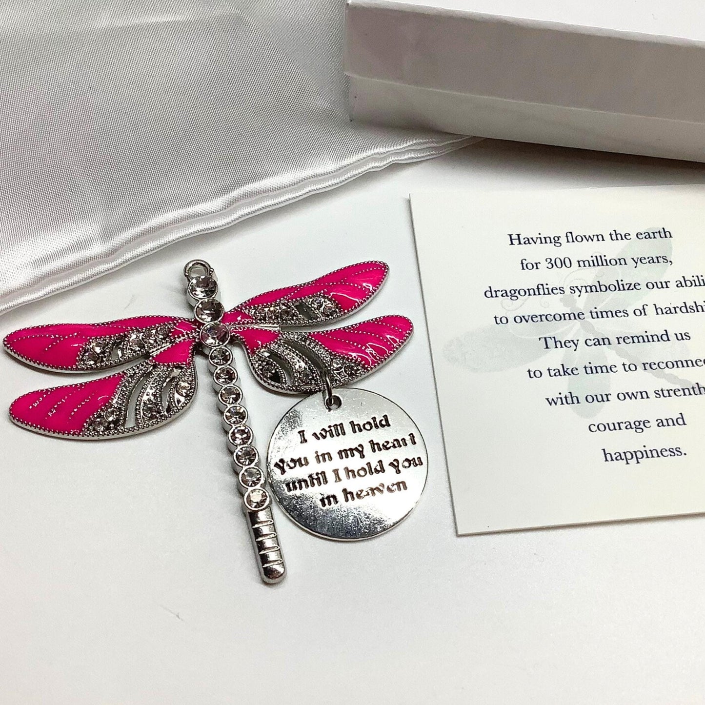 Pink Dragonfly Keepsake Memorial Ornament, I Will Hold You in My Heart