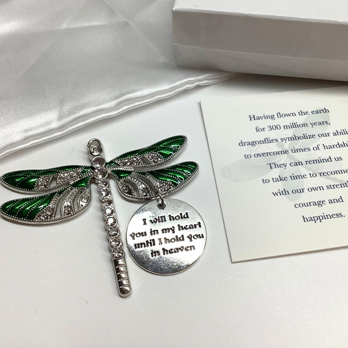 Green Dragonfly Keepsake Memorial Ornament, I Will Hold You in My Heart