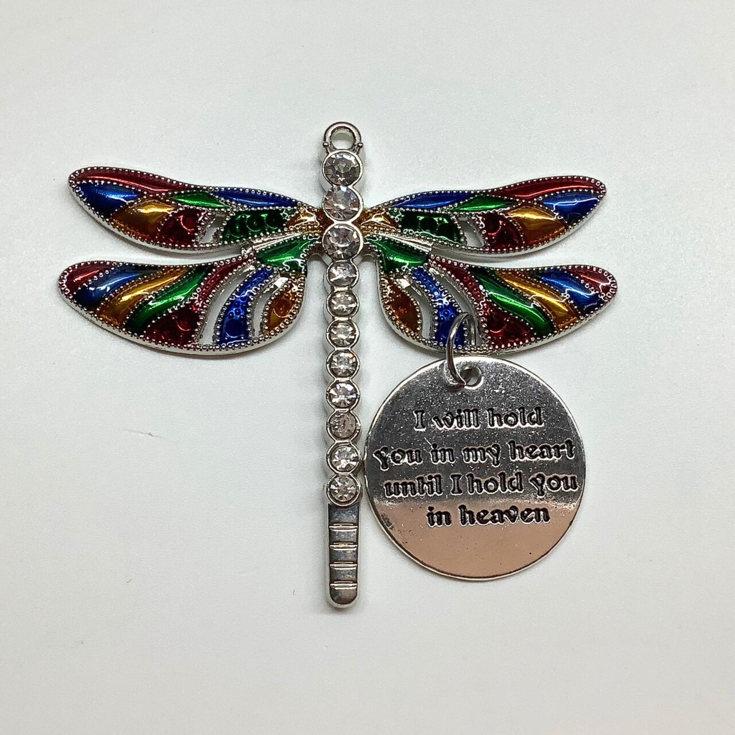 Rainbow Dragonfly Keepsake Memorial Ornament, I Will Hold You in My Heart