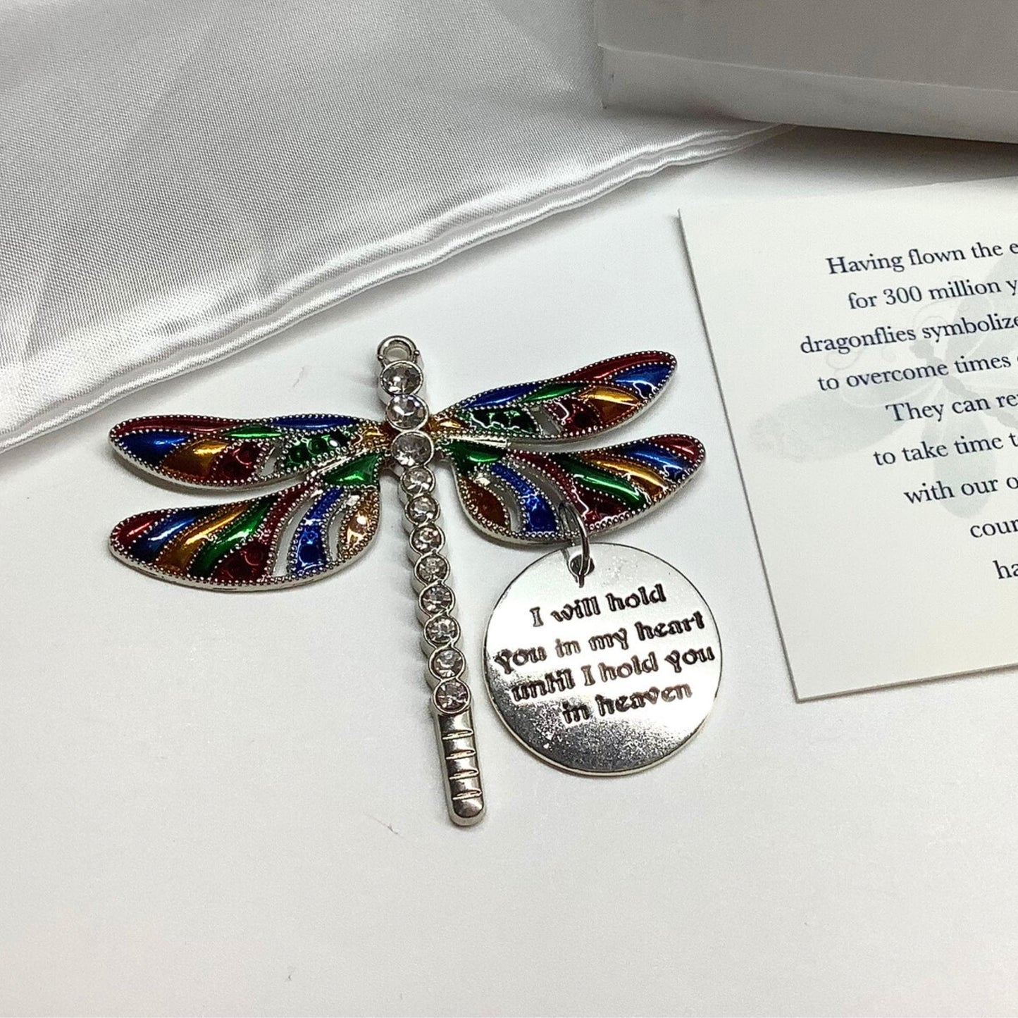 Rainbow Dragonfly Keepsake Memorial Ornament, I Will Hold You in My Heart