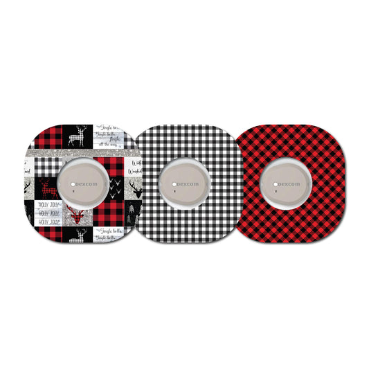 Buffalo Plaid Deer Collection Dexcom G7 Set of 3 Patch Overlay for CGM monitor