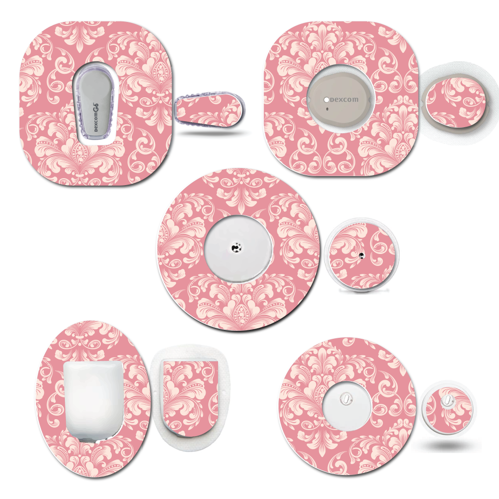 Pink Damask Continuous Glucose Monitor (CGM) Decorative Set